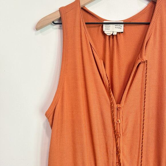Anthropologie Saturday Sunday Ribbed Wide Leg Jumpsuit Orange Size M - Picture 4 of 9